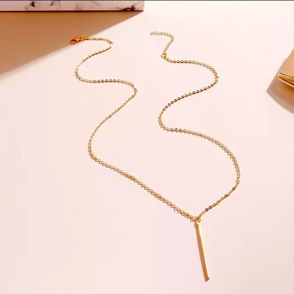 🔴𝟭𝟬/$𝟮𝟱🔴NEW Gold Bar Long Simple Necklace - Picture 5 of 13